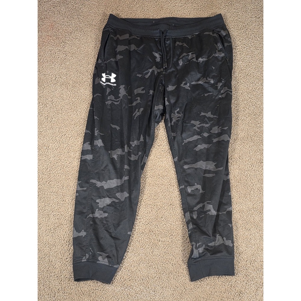 Under Armour Mens XXL Fleece Sweatpants Black Camo Joggers Pants 1376978